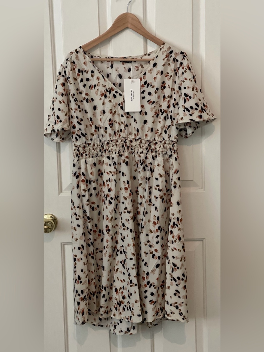 BloomChic Cream Dress with Black and Brown Spot Print